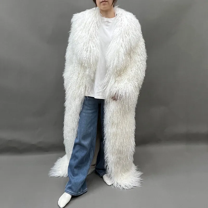 2023 Lady Luxury Mongolian Lamb Fur Coats Winter Thick Warm Natural Fur Overcoats Fluffy Outwear Sheep Fur