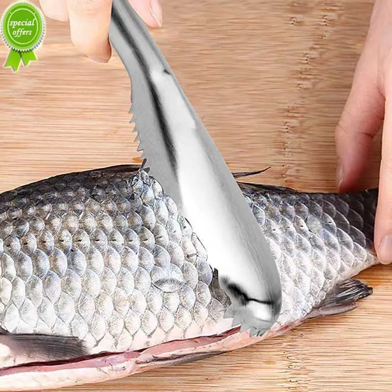 Novos acessórios de cozinha Stainles Escamas de peixe Raspador Ralador Remoção rápida Limpeza de peixe Descascador Raspador Espinha de peixe ferramenta ferramenta gadge