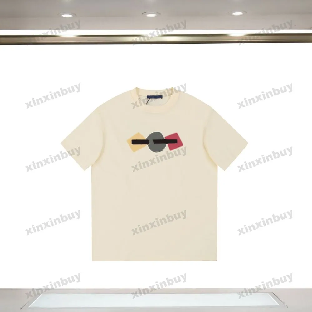 Xinxinbuy Men Designer Tee Tシャツ23SSチェストレターフラワー刺繍綿女性ブラックホワイトXS-L