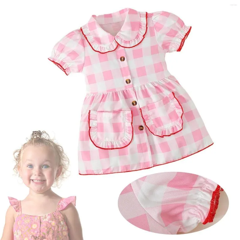 Vestidos de menina infantil manga curta estampa xadrez patchwork para 3 a 24 meses