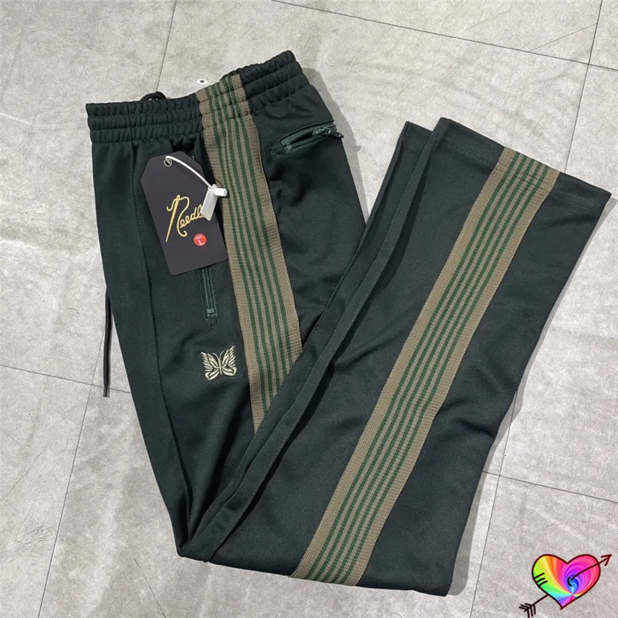 Men's Pants Blackish Green AWGE Needles Pants Men Women 1 1 Quality Embroidered Butterfly Needles Track Pants Classic Stripe Trousers 230628
