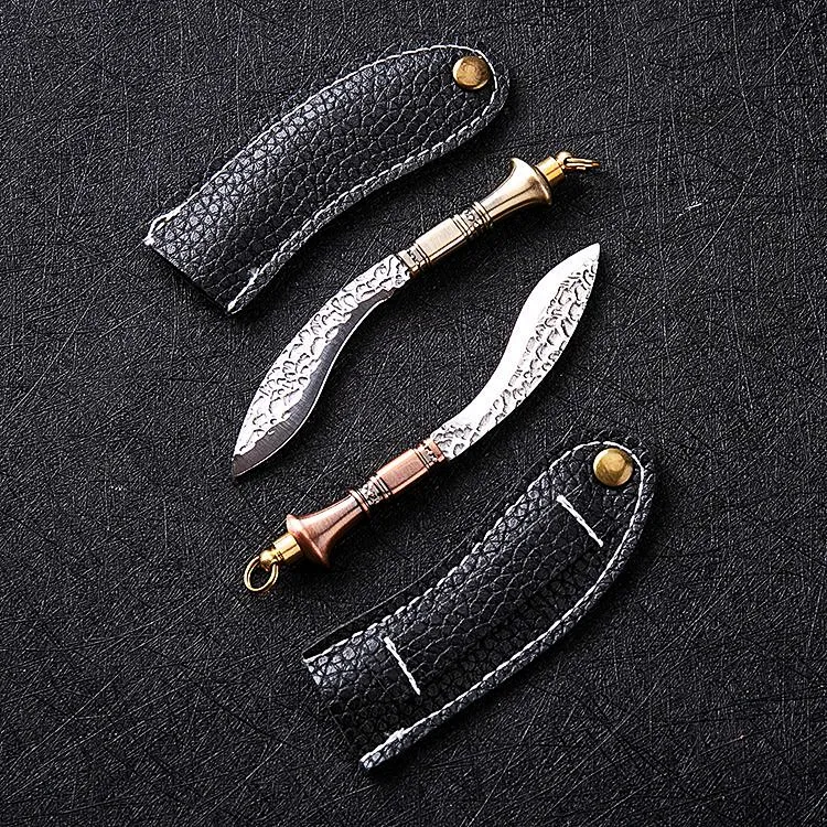 High Quality R8342 Small Machete Knife High Carbon Steel Blade Brass Handle Fixed Blades Knives Outdoor Camping Hiking Fishing Survival Knives With Leather Sheath