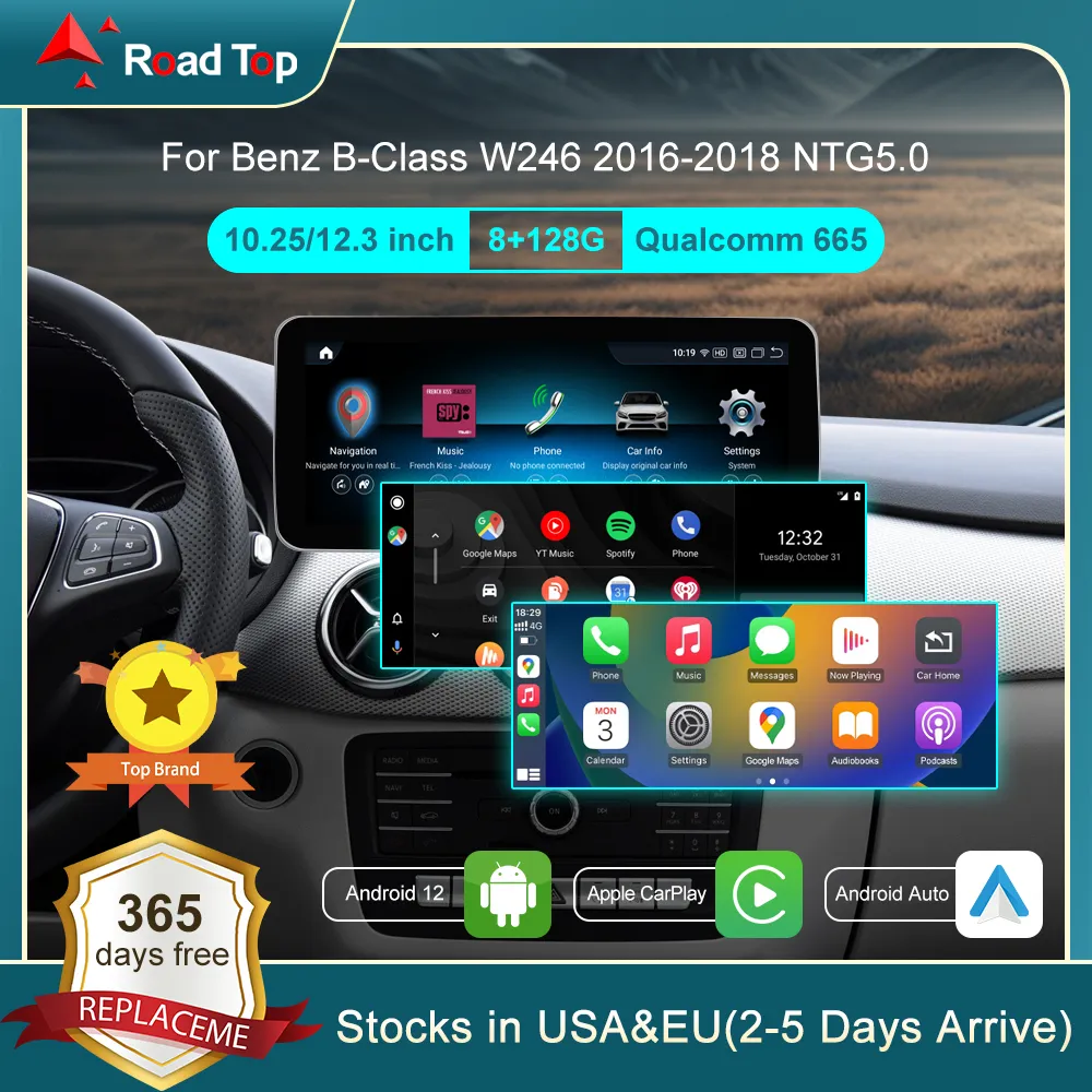 10.25 "eller 12.3 '' Qualcomm Android 12 för Benz B Class W246 2016-2019 CAR RADIO GPS Navigation Bluetooth WiFi Head Unit Screen