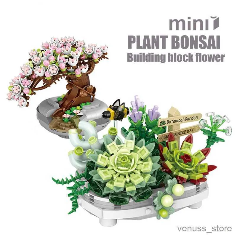 Blokken Nieuwe Boeket Ingemaakte Bouwstenen Plant Kersenboom Succulent Ingemaakte Gemonteerde Model Bouwstenen Kinderen Speelgoed Gift R230629