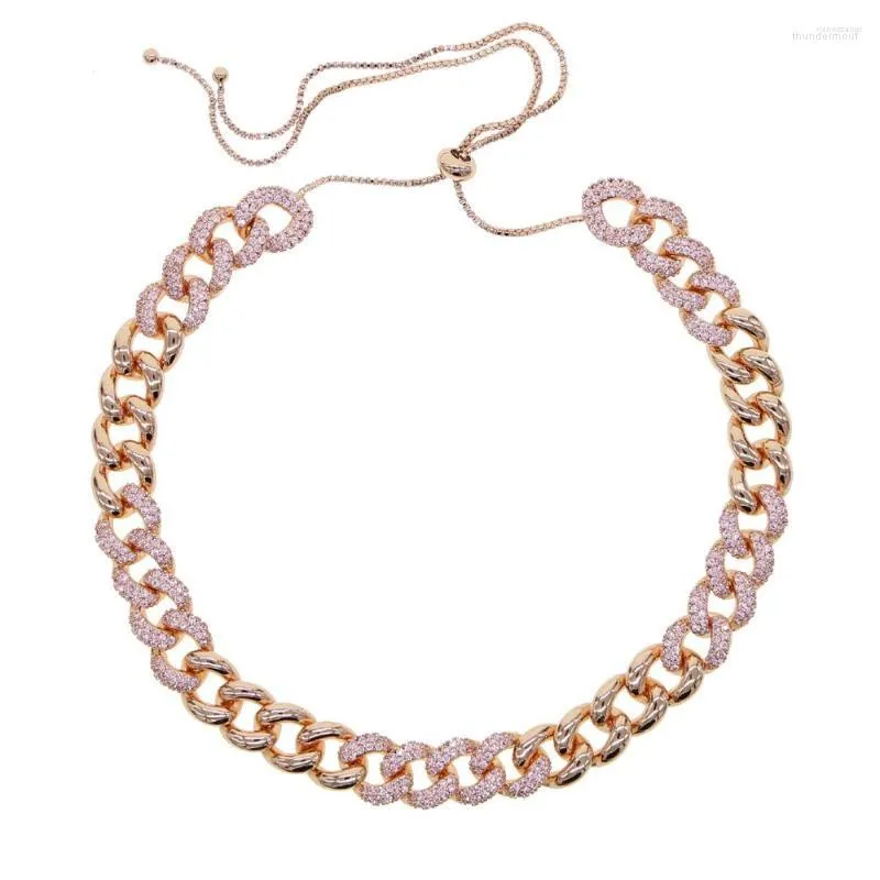 Catene 2023 Collana a catena cubana pesante color oro rosa Iced Out Bling 5A CZ Pavimentata donna europea Rock Hip Hop Slider regolato