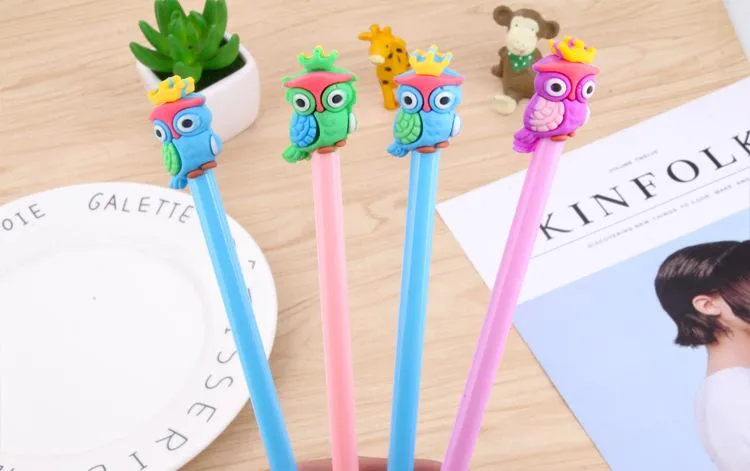 Pens 24 Pcs Cute Owl Gel Pens Creative 0.5mm Cute Kawaii Animal Black Needle Fine Point Roller Pen Cute Stationery