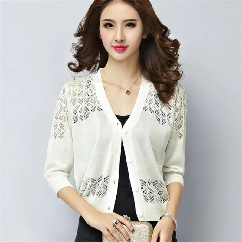 Women's Knits Spring Autumn Summer Cardigan Women Hollow Out Shawl Knitted Sweater Jacket Female Cardigans Thin Coat Ladies Lace Tops