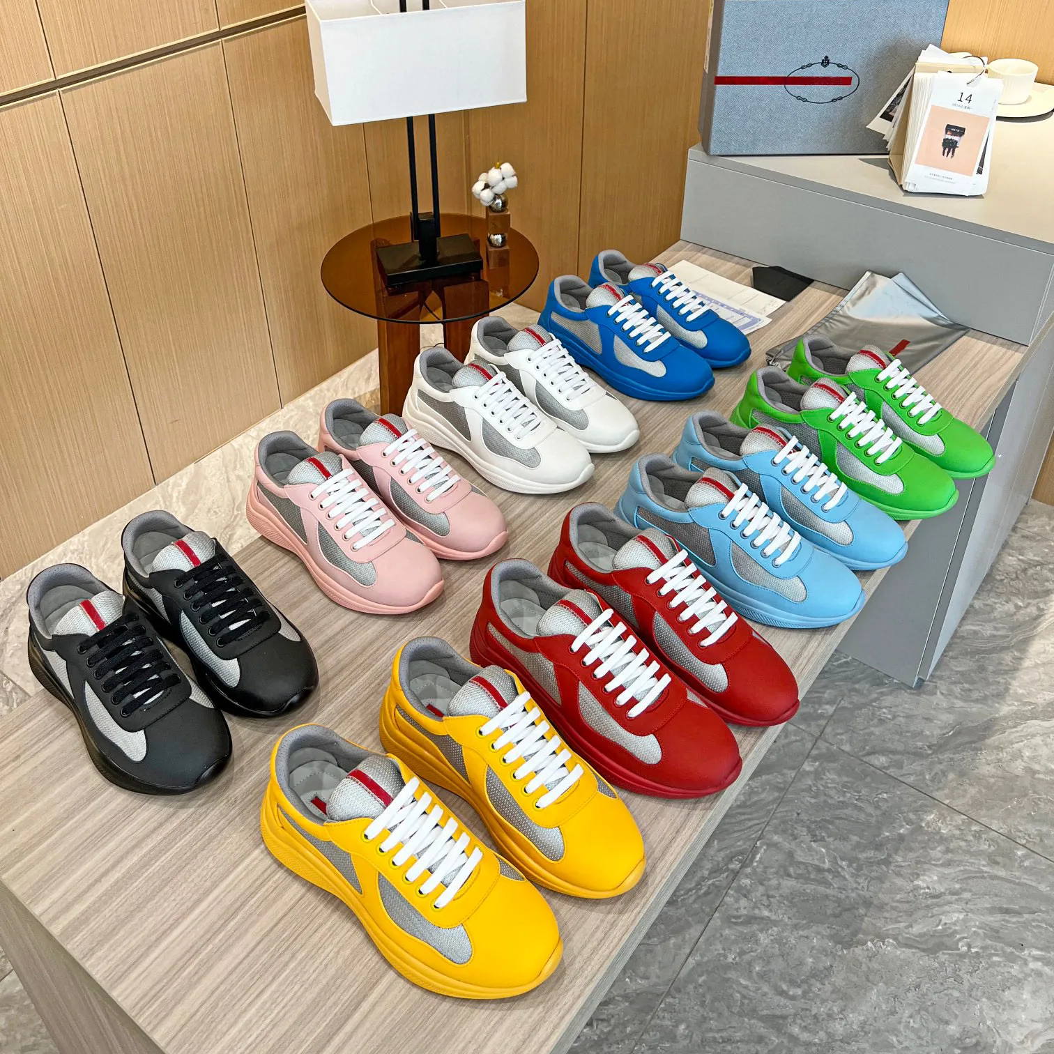 Luksusowe American Cup Casual Buty Niski top trampki Mesh Skórzane trenerzy moda Americas Sneakers Walking Rumbe Sole Fabure Bute na zewnątrz B23 B23 z pudełkiem