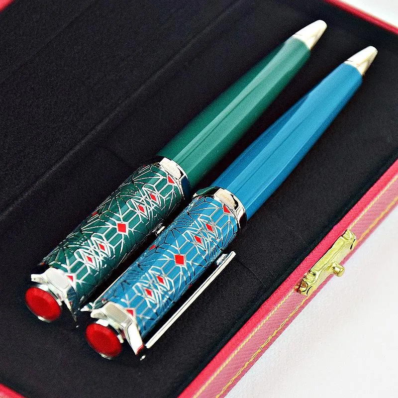 ペンMSS SANTOSDUMONT DE CT HEPTAGON BLUE / GREEN BAREL LUXURY RED RHOMBUS NET PATTRAL PEN PENシルバートリム