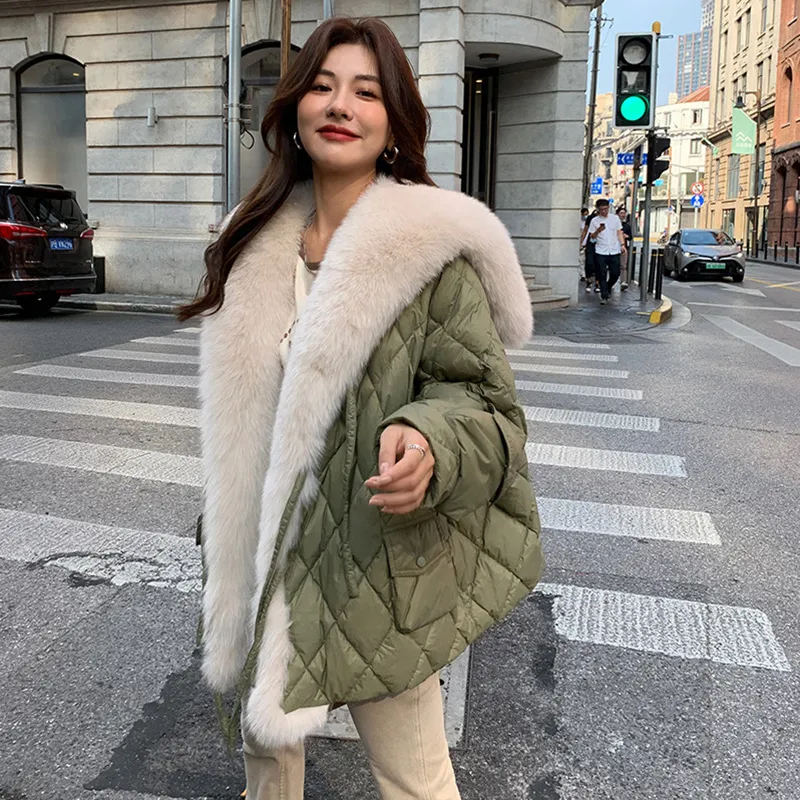 Jaqueta feminina de inverno com gola de pele feminina para baixo parka jaquetas com casacos de pele de raposa real plus size roupas quentes longas