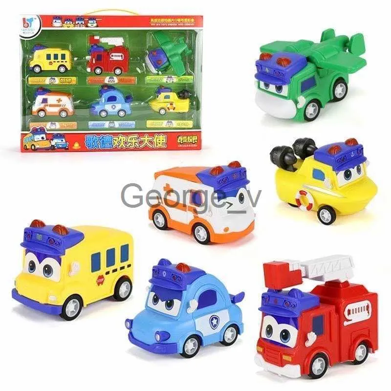 Minifig 6pcsset gogo buss mini trans action siffror leksak buss dra tillbaka mini figur för barn gåva J230629