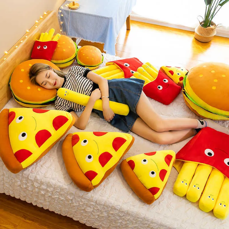 Food Plush Pillows Hamburger, Fries, Pizza Stuffed Toy, Soft