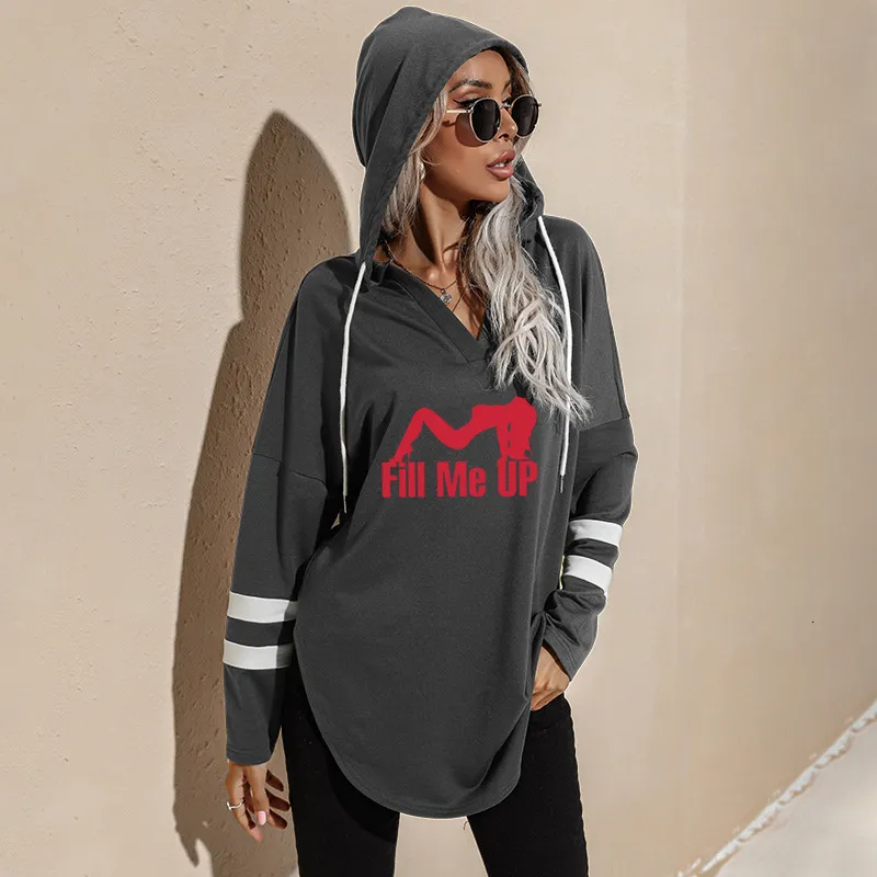 Vestes pour femmes Fill Me Up Hoodie Hiver Col en V Sexy Girl Print Pulls Lâche Hip Hop Sweat Punk Streetwear Harajuku Femmes 230628