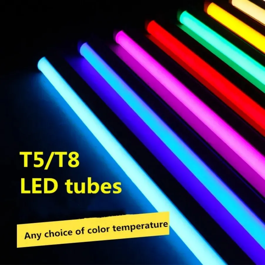 10pcs/lot T5 LED Tubes Integrated Led Color Tube Wall Lamp 1FT 2FT 3FT 4FT Bulb Light Led Red Green Blue Pink Purple Tube For Fresh Food AC100-265V