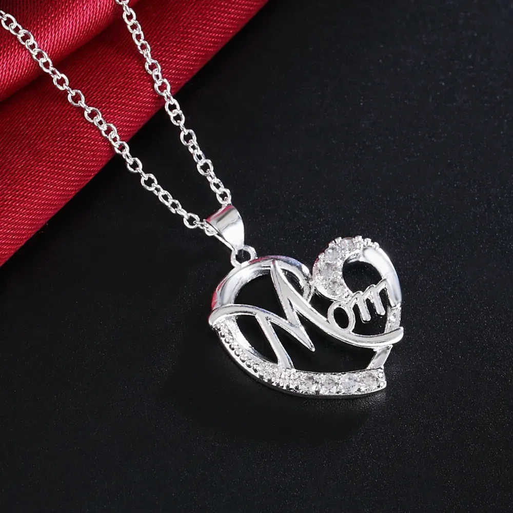 Fashion 925 Silver Heart Moon Zircon Necklace For Women Retro Quality Jewelry