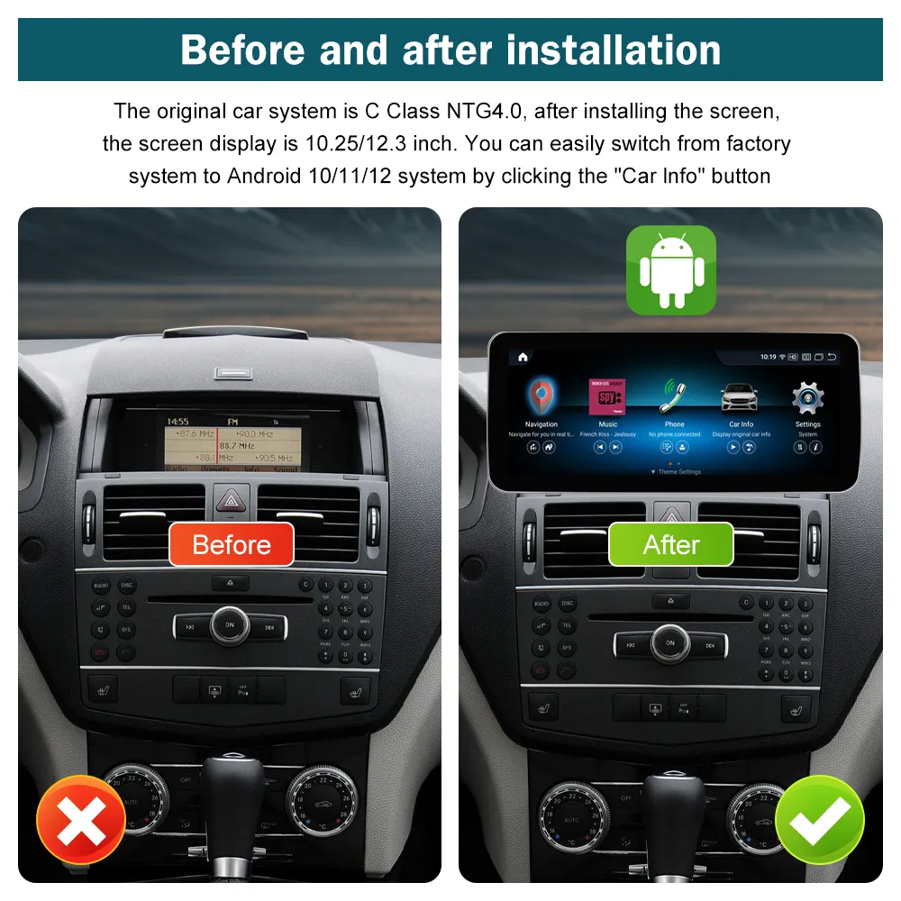 For Mercedes C class W204 S204 Android Screen Upgrade Apple Carplay GPS  10.25