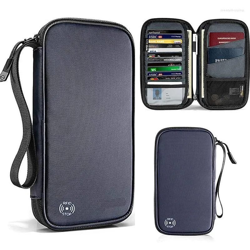 Porta Passaporto RFID Da Viaggio Impermeabile Per 5 Persone - Organizer Con Cinturino E 9 Scomparti - 4