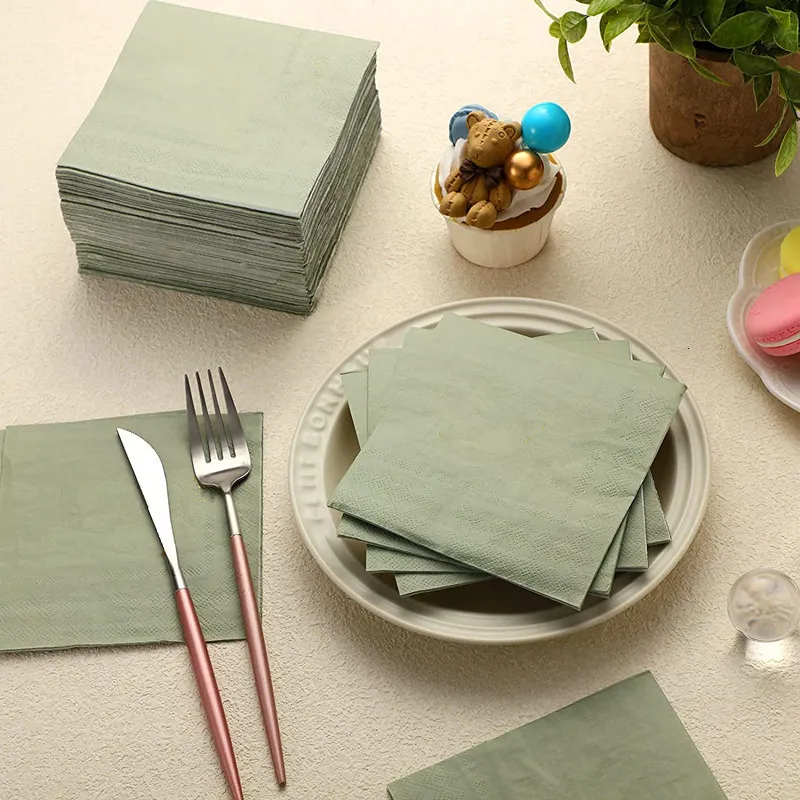 Lot de 50 serviettes de table réutilisables en gaze de coton Vert