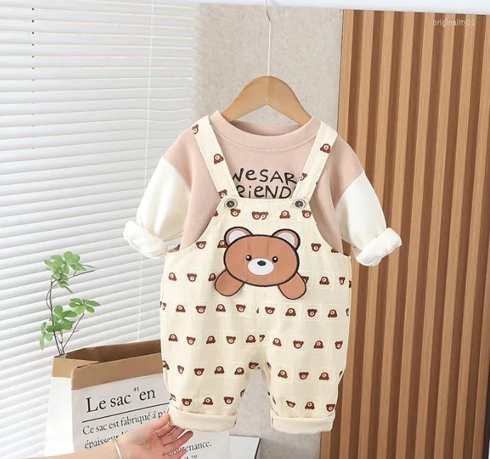 Conjuntos de roupas infantil moda boutique roupas primavera outono menino menina urso dos desenhos animados manga comprida moletons e macacões conjunto de 2 peças para bebês meninos