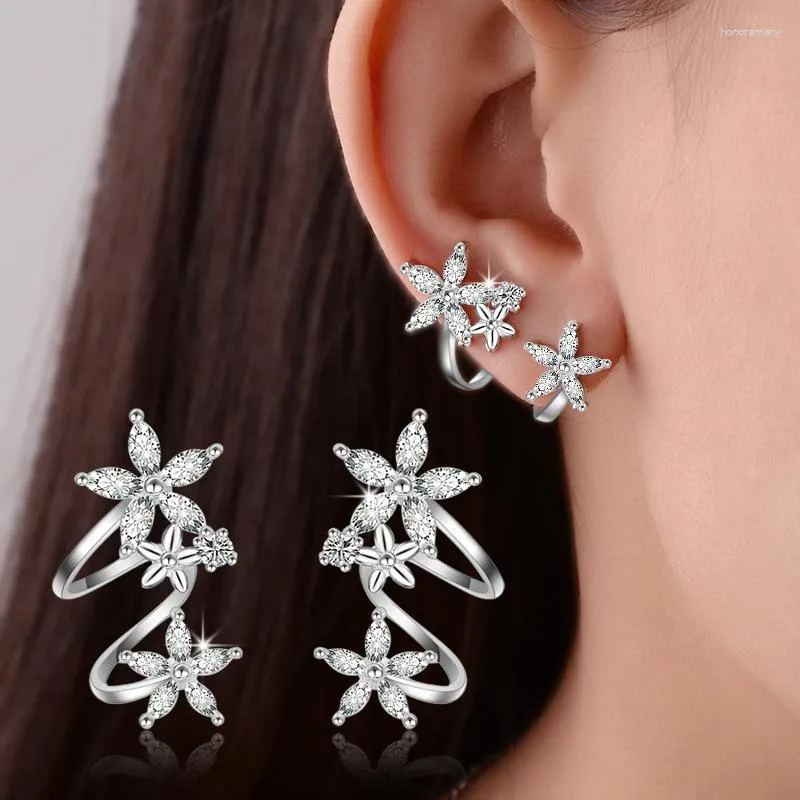 Stud Earrings Sweet And Cool Lady Flower Curved Ear Clips Fashionable All-match Zircon Style Women's High-end