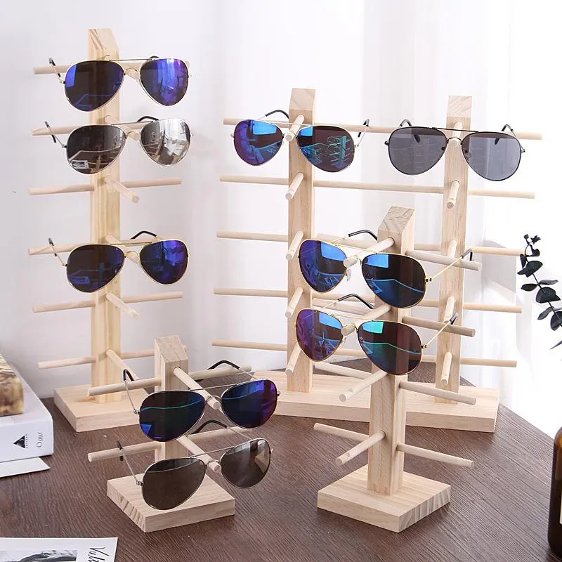 Solglasögon flera lager trä solglasögon display rack hyllglasögon visar stativ smyckenhållare för flera par glasögon showcase wf
