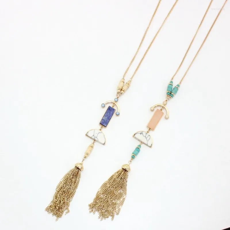 Pendant Necklaces Light Yellow Gold Color Layer Rose Pink Quartz With Tassels Necklace White Howlite Stone Jewelry