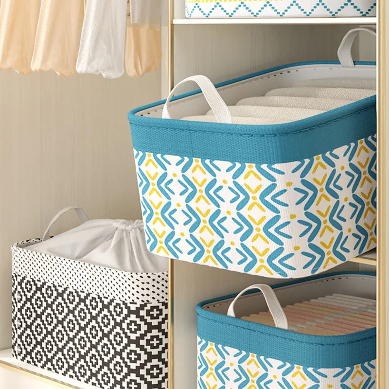 Storage Baskets Household Portable Storage Basket with Handle Drawstring Clothing Storage Box Large Capacity Dustproof Oxford Closet Organizer 230628