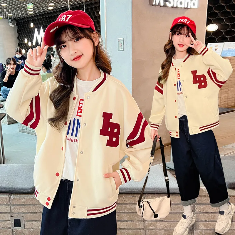 Jackets Baseball Jackets for Kids Bomber Coat Girls Letter Retro Clothes School Children Varsity Jacket Spring Autumn Outerwear 6 8 10 Y 230628