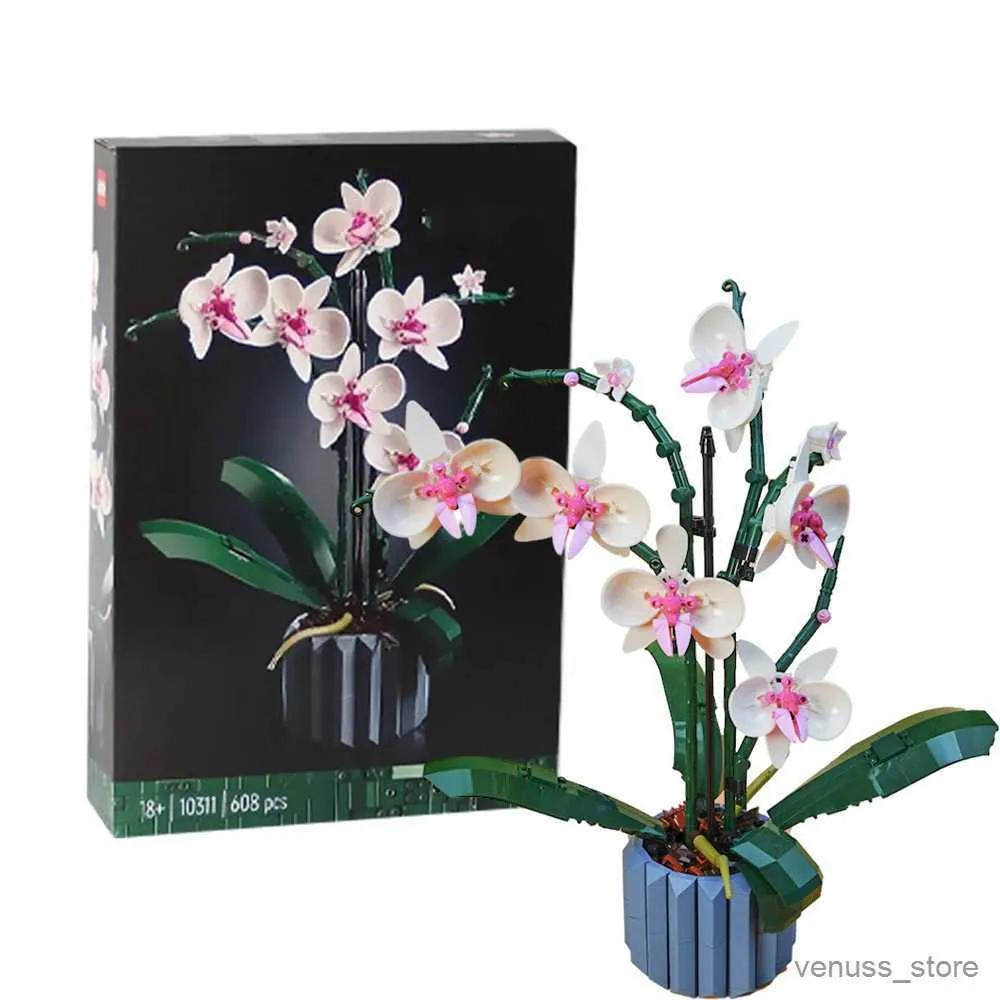 Bloklar Romantik Çiçek Orkide Buket Yapı Taşı Saksı Çizim Montaj Oyuncaklar Kız Hediye R230629
