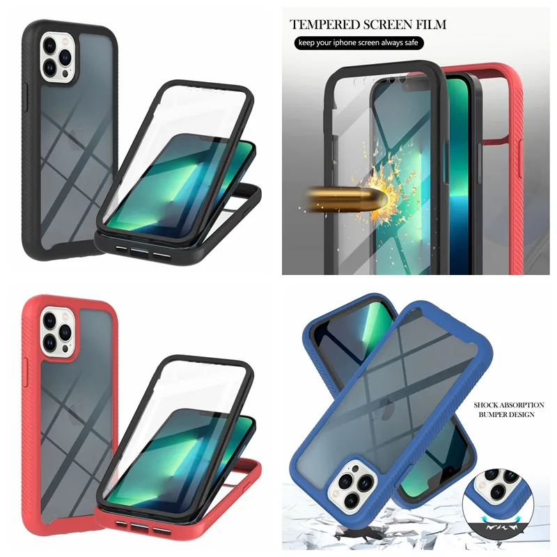 360 Proteggi schermo in PET Custodie antiurto per Iphone 15 14 Plus 13 12 Pro Max 2in1 Hard PC TPU Strato ibrido Moda Telaio paraurti antiurto Anteriore posteriore Pelle trasparente per telefono