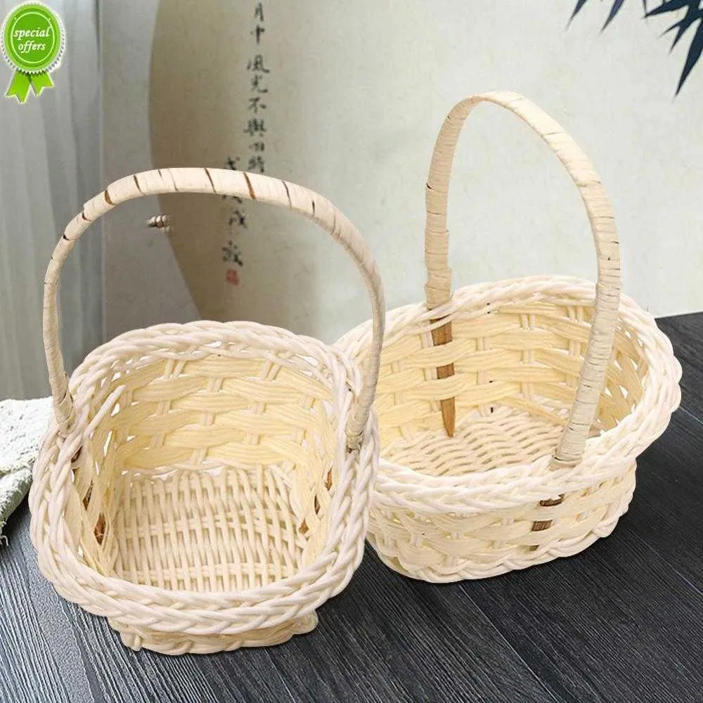 Boîte de panier de rangement en plastique tissé pour pique-nique fête de mariage bonbons cadeau emballage panier jardin en plastique rotin panier pour la maison