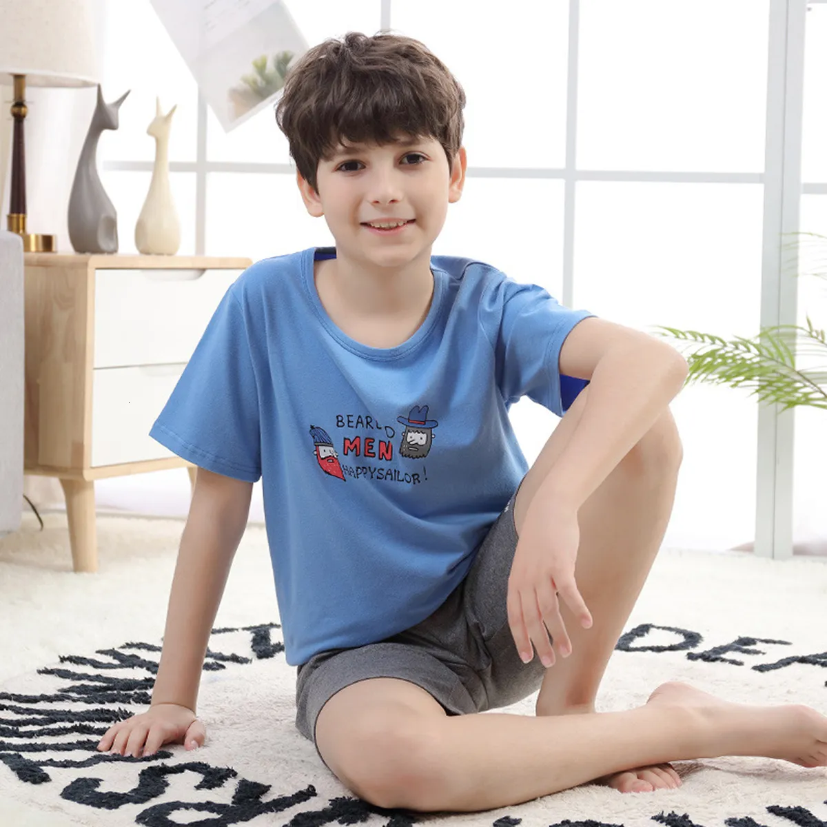 Clothing Sets Teenager Boy Girl Pajamas Set Kids Summer Stripe Cotton Sleepwear Short Sleeve Birthday Gift School Loungewear 7 16Y 230628