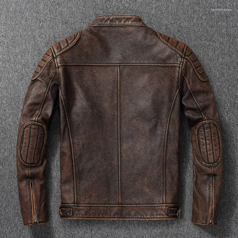 Veste En Cuir Motard Café Racer Pour Homme - Marron Vintage - Toutes Tailles Dispo