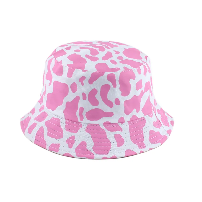 2021 Nieuwe Mode Koreaanse Roze Koe Print Emmer Hoed Vrouwen Omkeerbare Vissen Cap Bob Chapeau Herfst Zomer