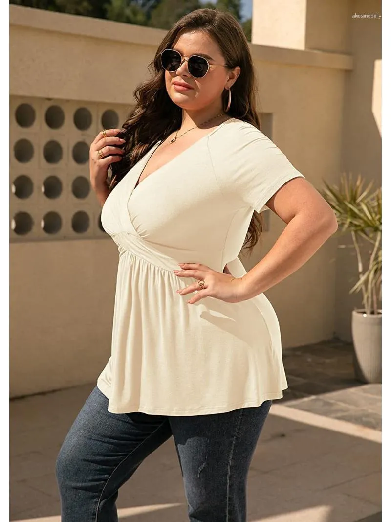 Kvinnors T-skjortor överdimensionerade T-shirts Kort ärm V-ringning Tees Women Top Plus Size Tops Summer Clothing 2023 Spring Large Y 2K