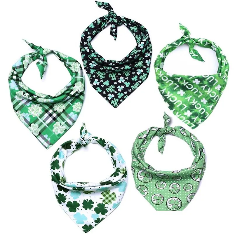 Hundkläder St. Patricks Day Bandana Shamrock Kerchief Triangle Bibbs Scarf Accessories For Dogs Cats Pets Animals JK2012XB Drop Deli Dhdnw
