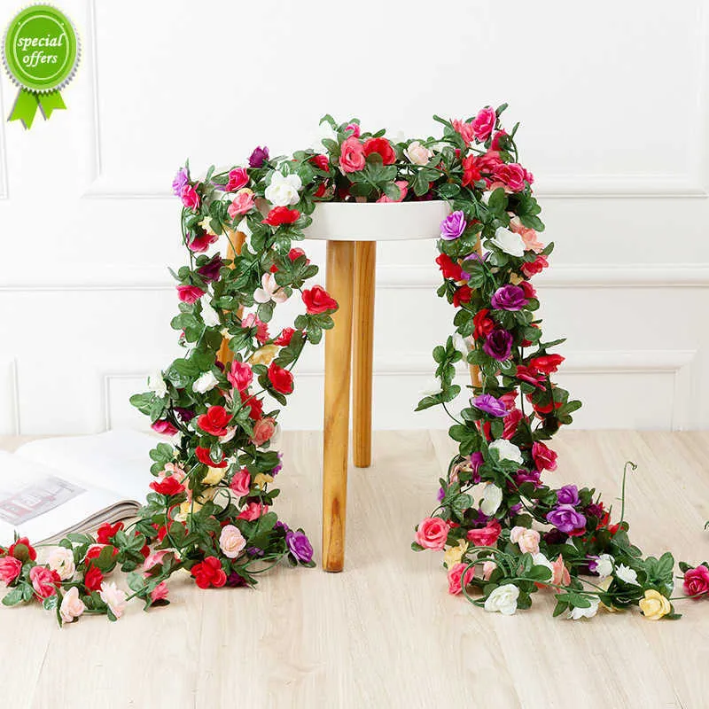 Nouveau simulé multi-tête Rose vigne fleur artificielle soie fleur tuyau d'eau rotin décoration mariage arc emballage décoration