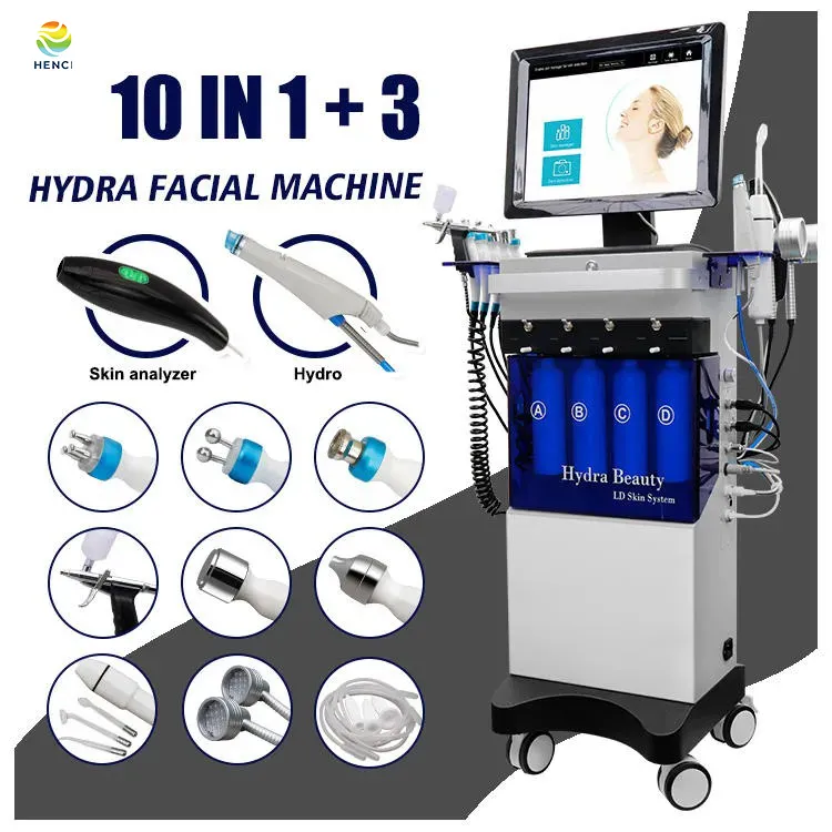 Ny ankomst hydra dermabrasion ansiktsmaskin med hudanalysator 14 i 1 hydra mikrodermabrasion hud spa maskin hydra vatten syresjetskalningsinstrument