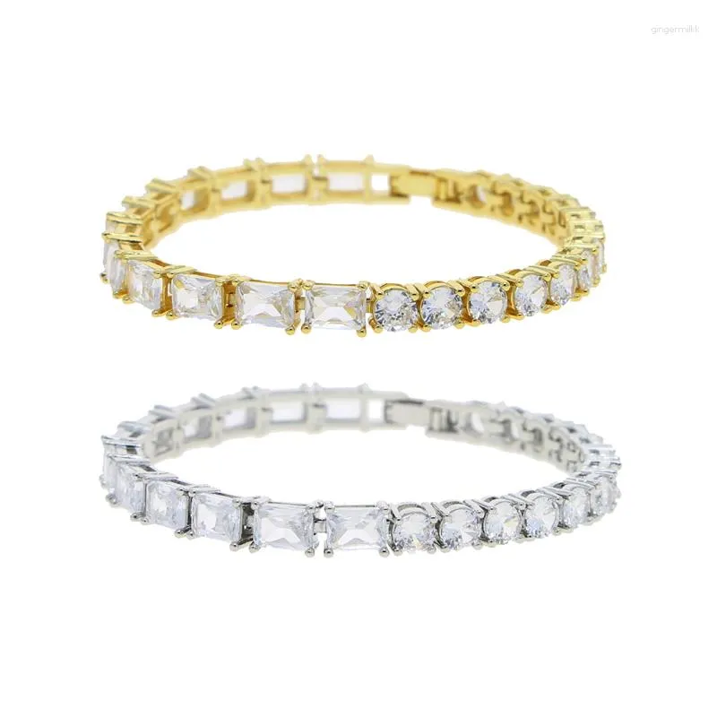 Bracelets porte-bonheur 5A zircon cubique blanc glacé Bling femmes bijoux géométrique demi-rond Rectangle CZ Bracelet de Tennis