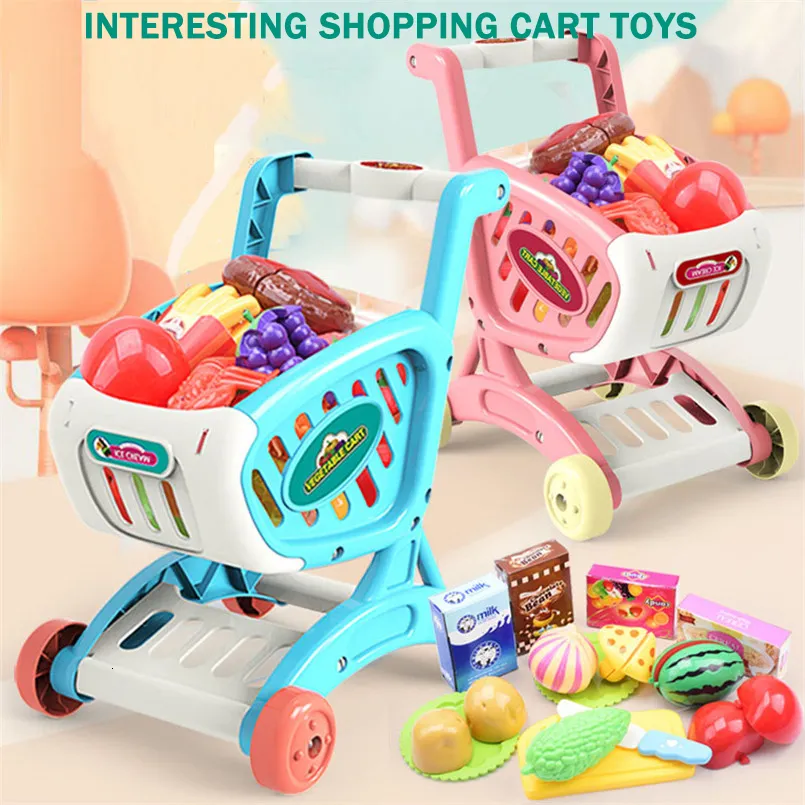 Supermarket Shopping Cart Playset With Play Food Cutting Set