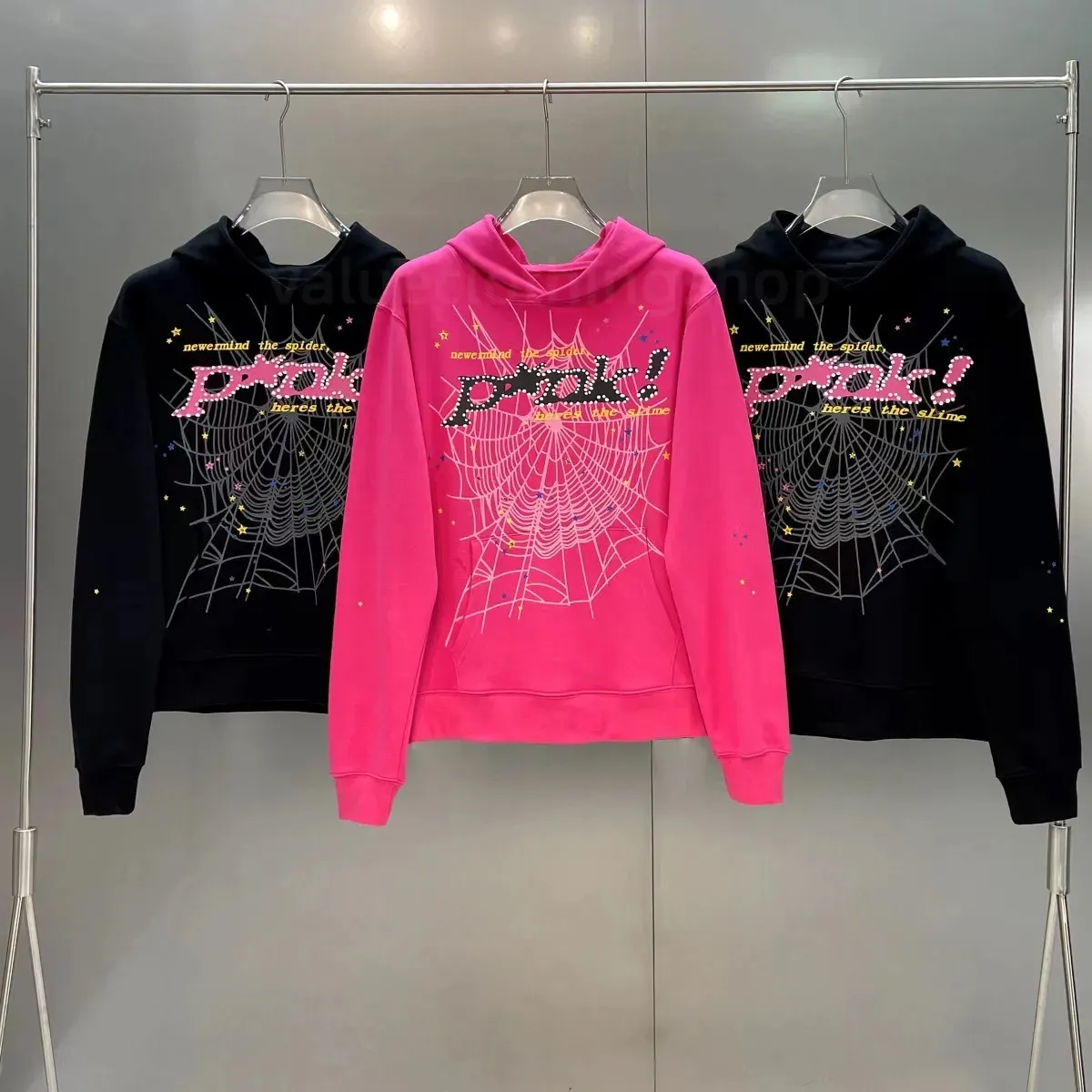 Erkek Hoodies sweatshirt YoungThugSp5der 555555 Pembe Kadın Bol kesim hip hop eşofman