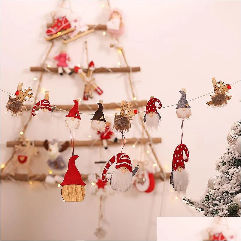 Dekoracje świąteczne drewniane klip gnome santa deer