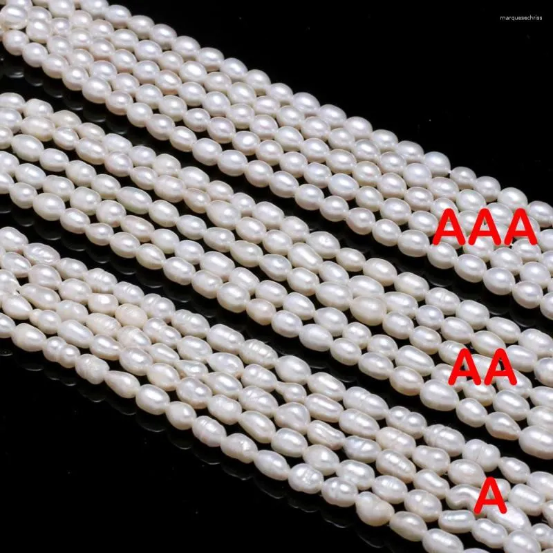 Beads Rice Shape White Pearl Natural Freshwater A For Necklace Bracelet Accessories Jewelry Making DIY Size 4-5mm