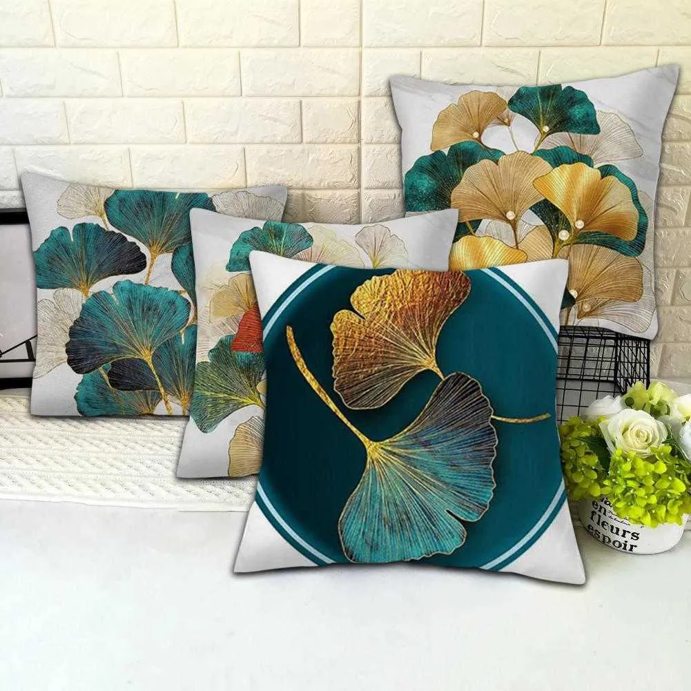 Cushion/Decorative Delicate Sham Reusable Cushion Cover Invisible Zipper Dust-proof Colorful Ginkgo Printed Cushion Throw Case