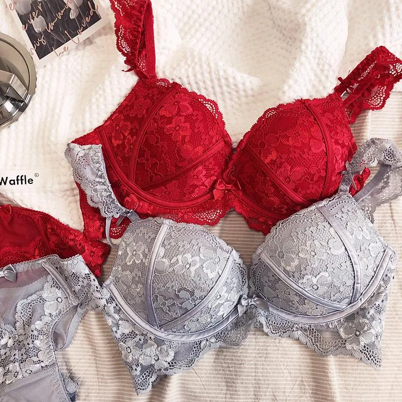 Sexy Lace Floral Lace Bra Panty Setlette Set Push Up Thin Beaded