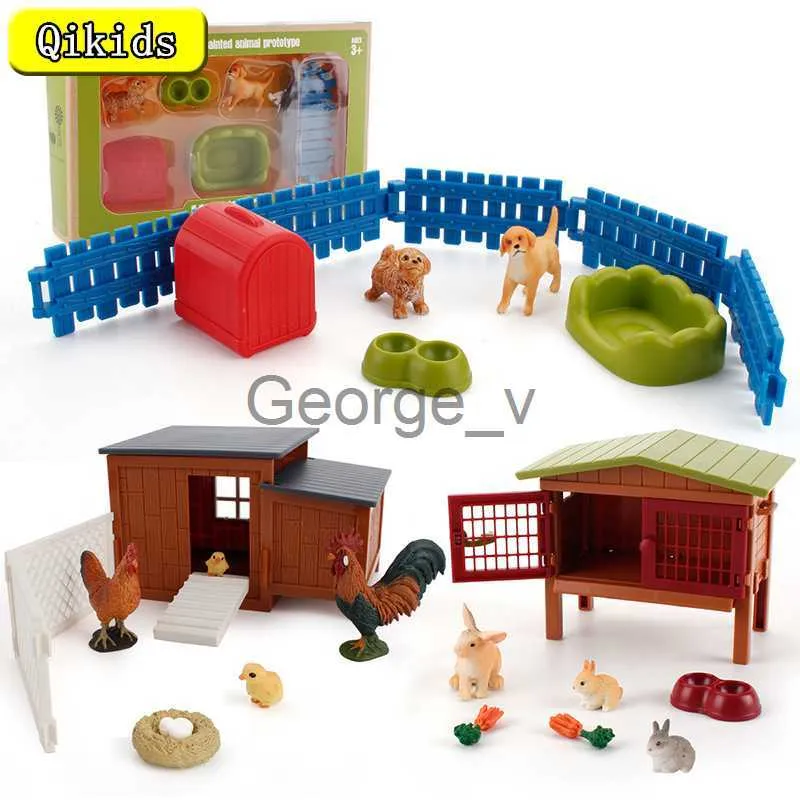 Minifig Simulation Farm Ranch Scene Model Toy Set Rabbit Rooster Hen With Fenced Chicken Coop Kennel Animals Model Kids Educational Toys J230629