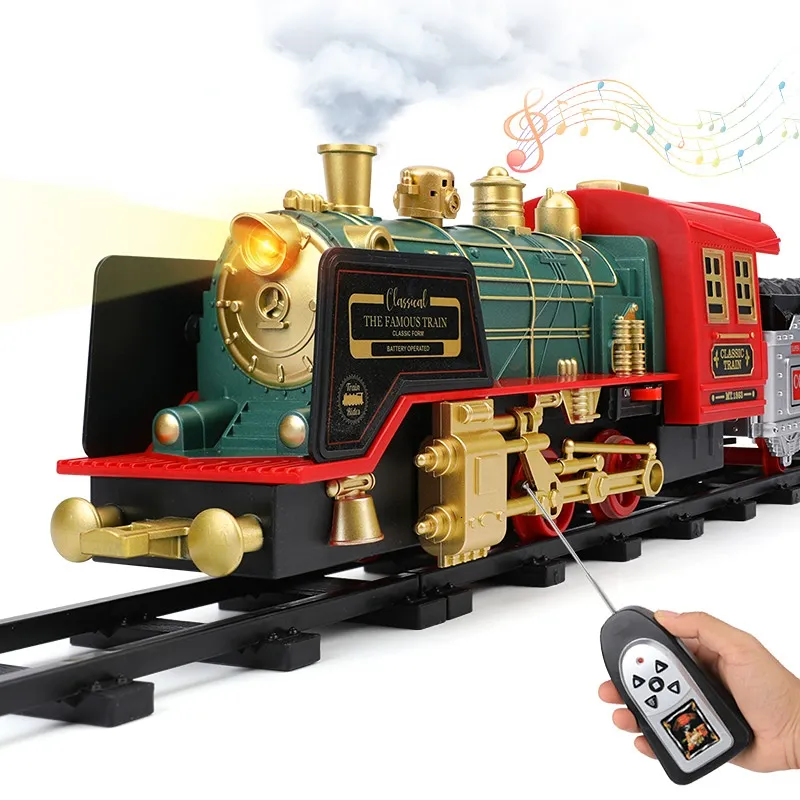 ElectricRC Pista Telecomando Pista Treno Auto Simulazione classica Acqua Vapore Ferrovia elettrica Set Regalo di Natale Giocattolo educativo per bambini 230628