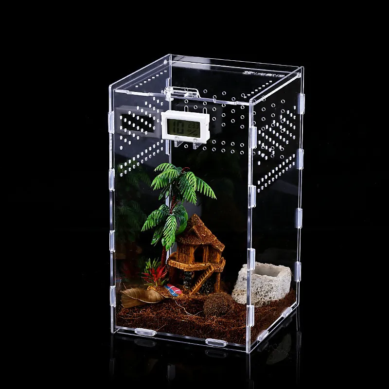 Suprimentos para répteis Acrílico Terrarium Habitat Breeding Box Gaiola mini transparente para répteis com tampa Nano Arboreal Tarantula Enclosure 230628