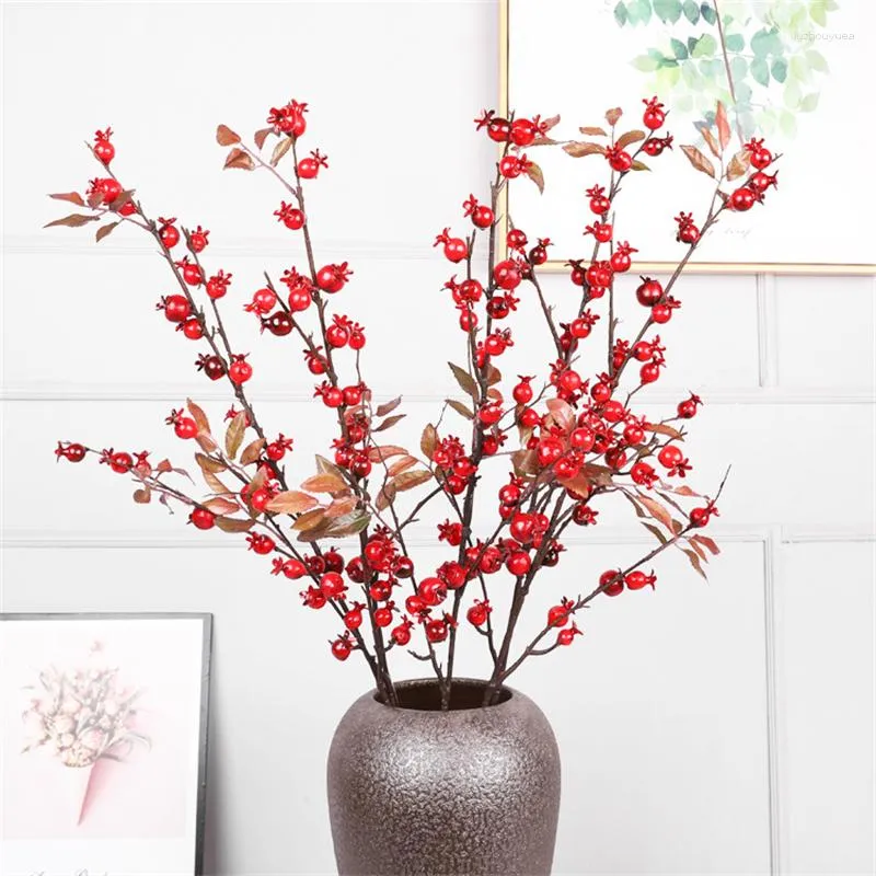 Dekorativa blommor Simulerad fruktgren Röd granatäpple Berry Material Foam Plastic Artificial Flower Bouquet