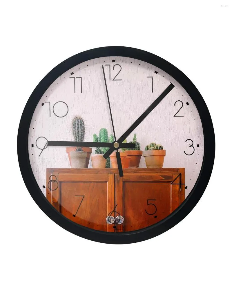 Wall Clocks Cactus Cabinet Indoor Custom Print Round Clock Silent Watch Home Decor For Living Room Children's Bedroom